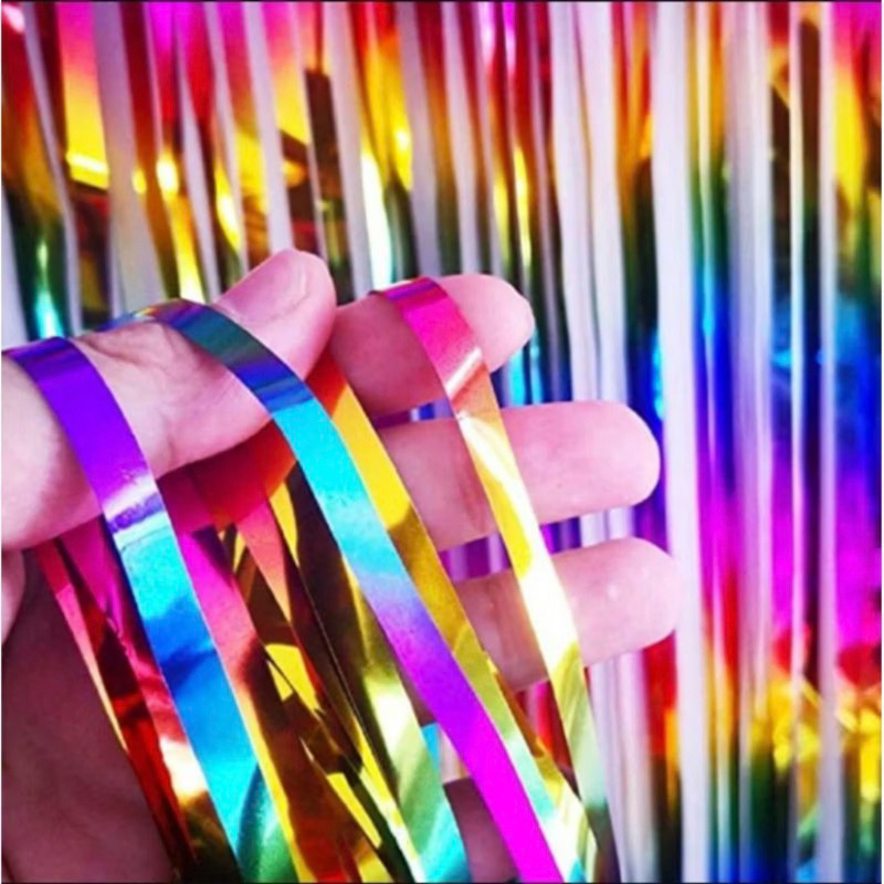1~4 Cortina CARNAVAL 2025 CORES Metalizada Franja 2x1mts Multicor Metálica Para Decoração De Festa - Home & Living