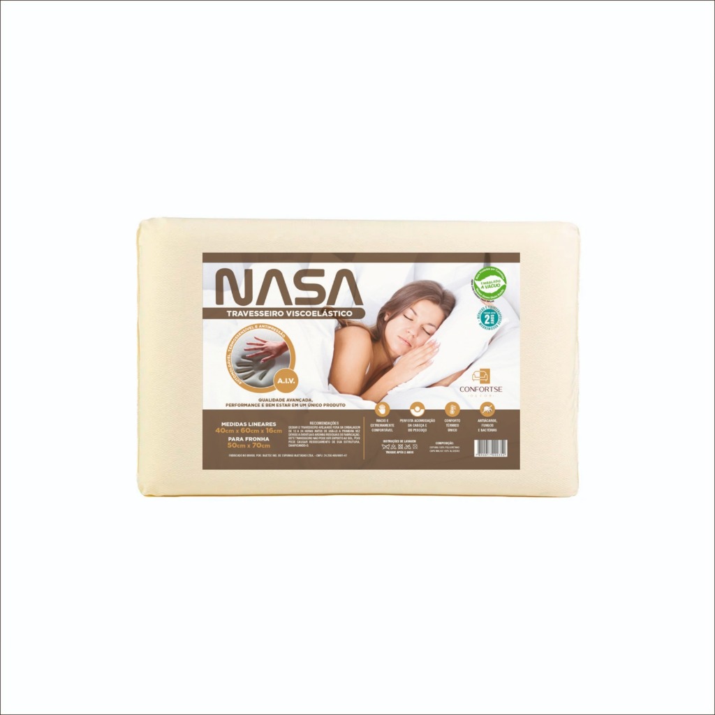 Travesseiro NASA Viscoelástico Anatômico Antiácaro para Alívio de Dores