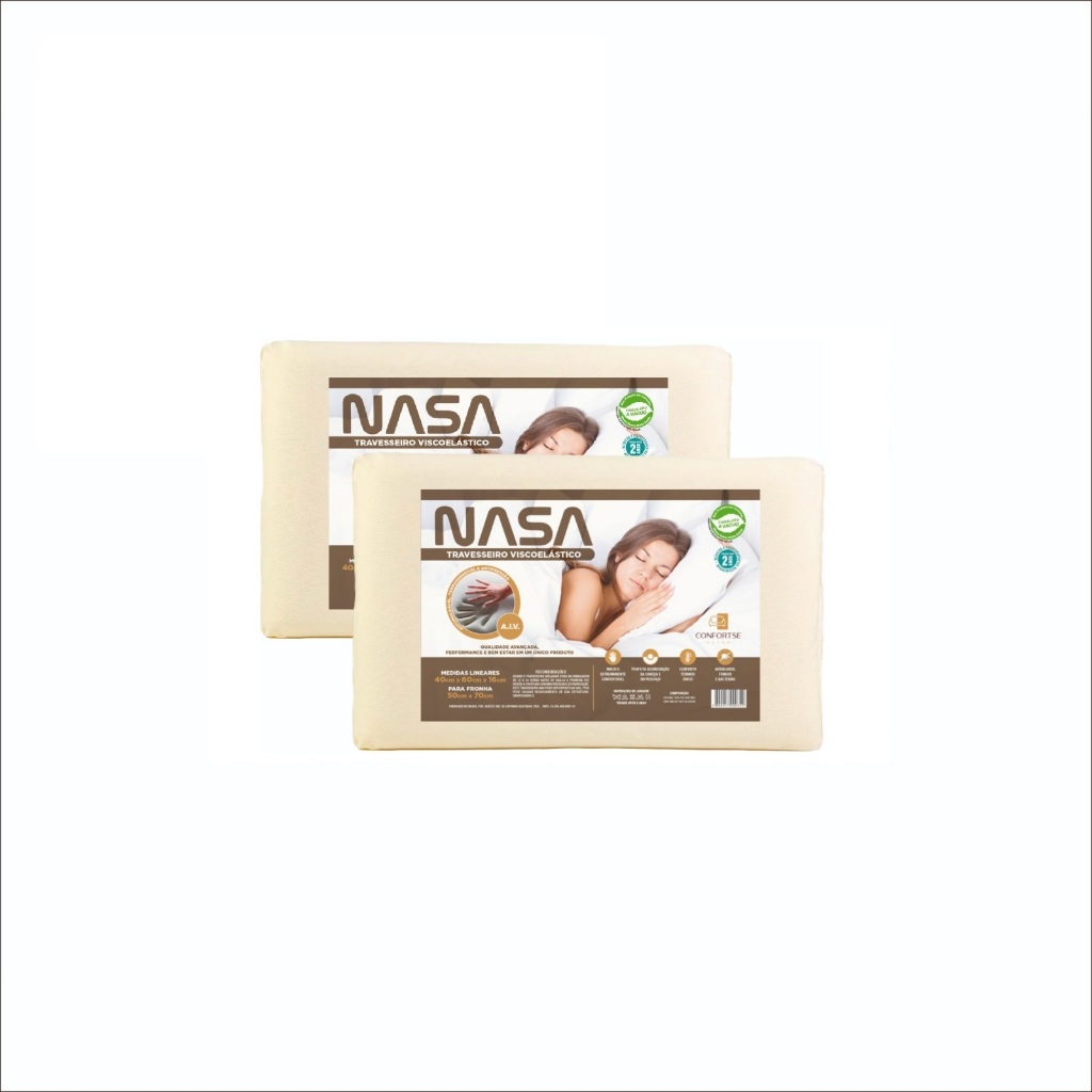 Kit Com 2 Travesseiros NASA-X Original Viscoélastico Alto Antialérgico Antiácaro Macio