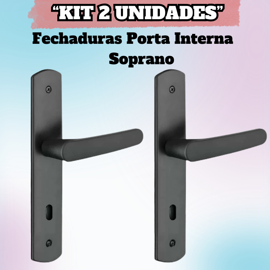 Kit 2 Fechaduras Ipanema Completa Porta Interna Quarto Preta Maquina 40 Anti Ferrugem Soprano