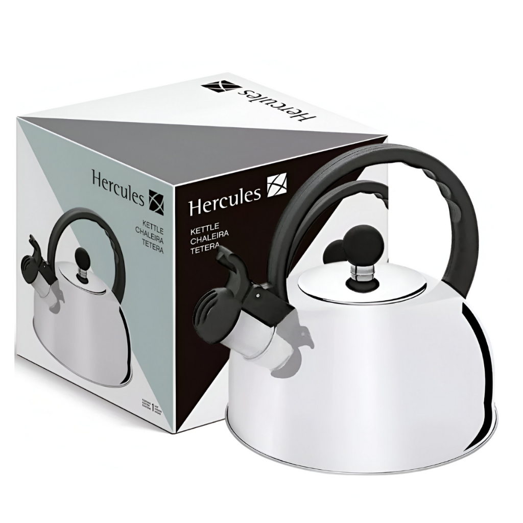 Chaleira aço Inox com Apito Ferve Rápido Fogão Gás  Esmaltada Inox ALTA QUALIDADE - Hercules