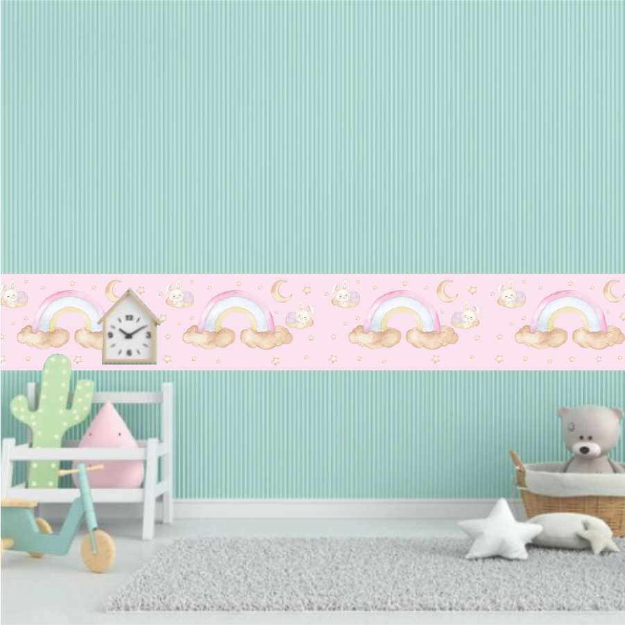 NOITE ESTRELADA COELHINHA FX0.092 - Faixa adesiva para decorar o quarto do bebê - 2m / 4m / 6m