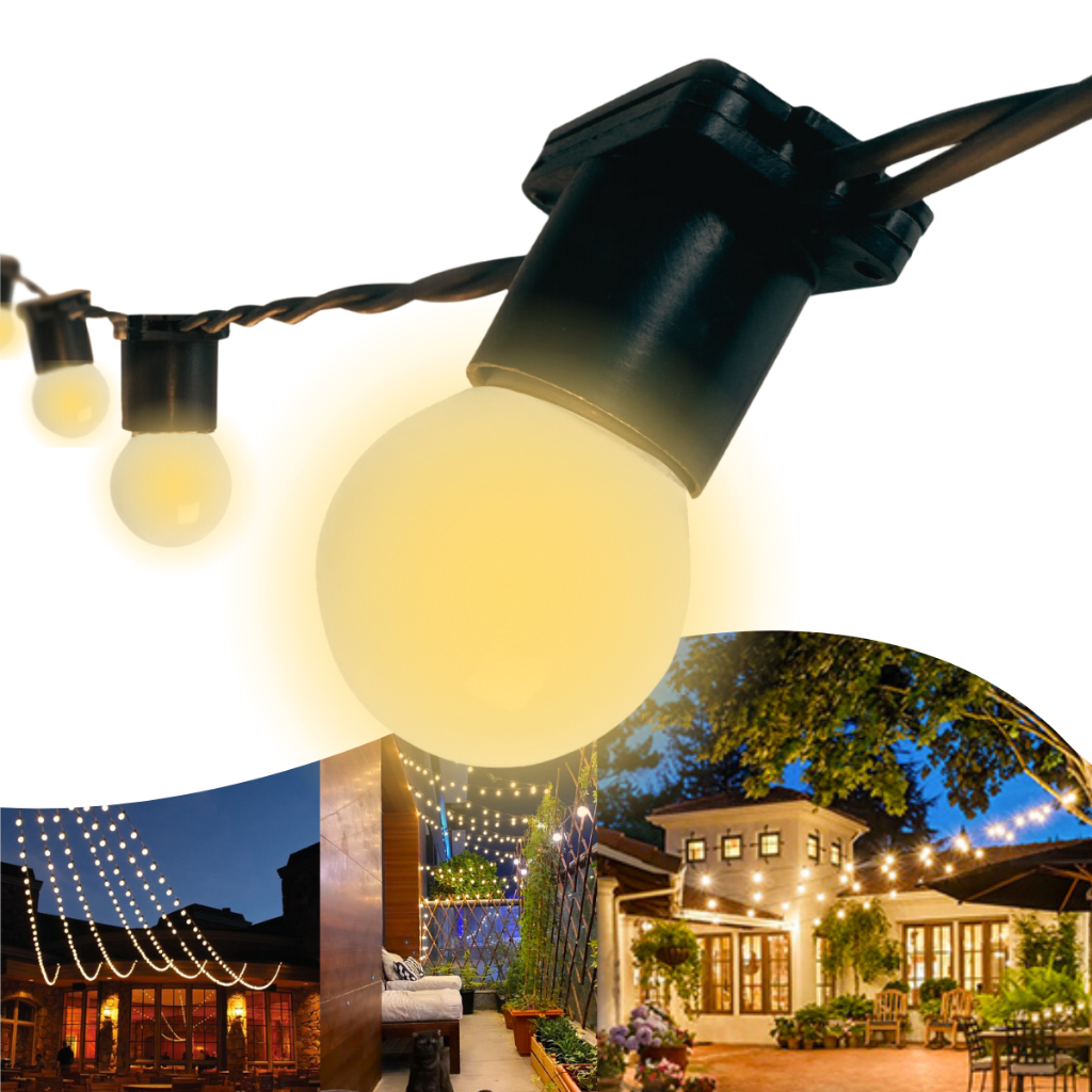 Varal de Luzes Área Externa 25m Com Lâmpadas LED Amarelas Inclusas 20m, 15m, 10m, 5m Chuva Gambiarra em Oferta na Shopee