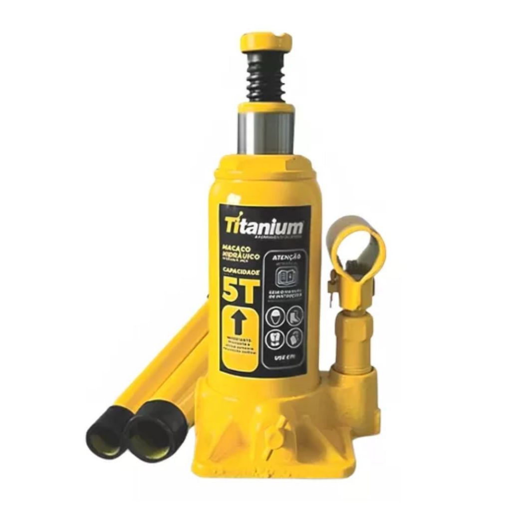 Macaco Hidráulico Garrafa Amarelo 5 Toneladas Titanium em Oferta na Shopee