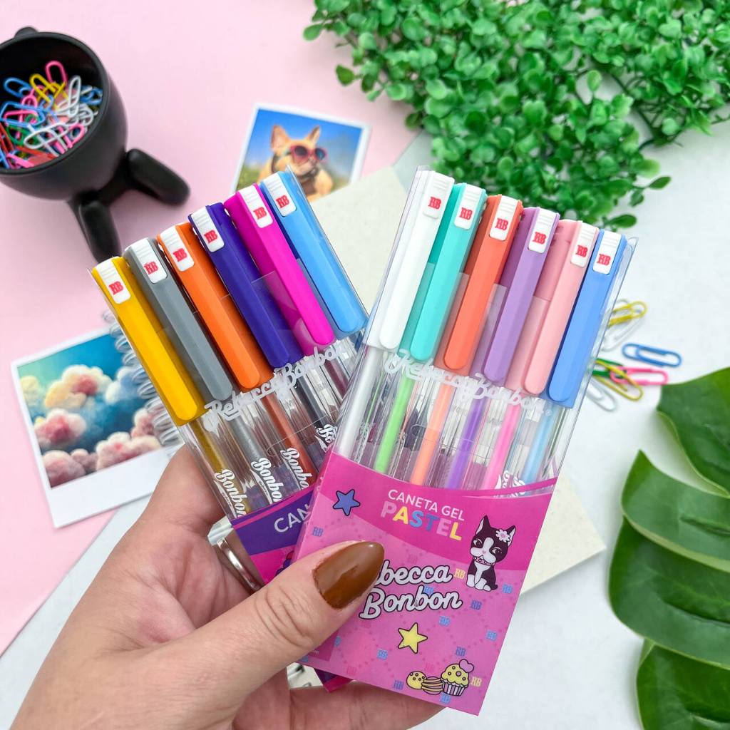 Kit Caneta em Gel Rebeca Bonbon c/Glitter ou Tom Pastel 6 Cores - SkyPaper