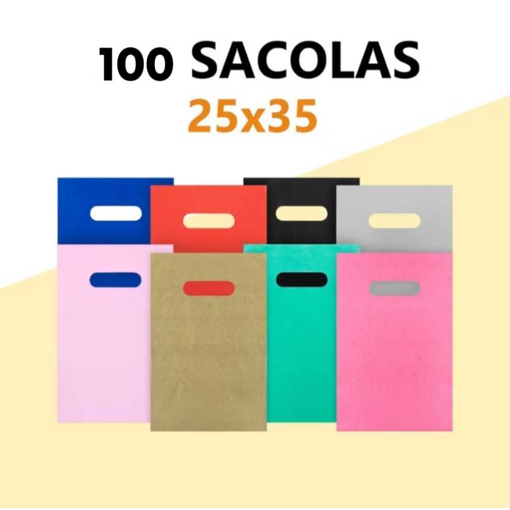 Kit 100 Un Sacolas Plásticas Boca Palhaço 25x35 Alça Vazada