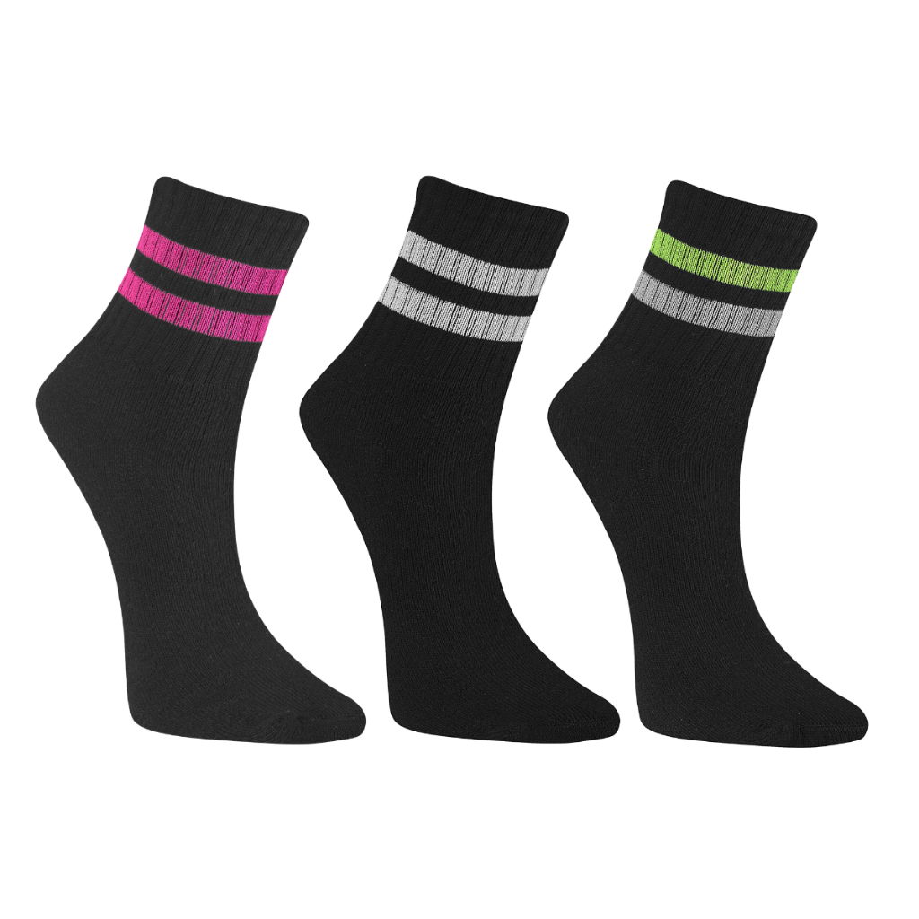 Kit 3 Pares Meia Algodão Cano Médio Alto Listrada Old School Streetwear Listras Masculino Feminino em Oferta na Shopee