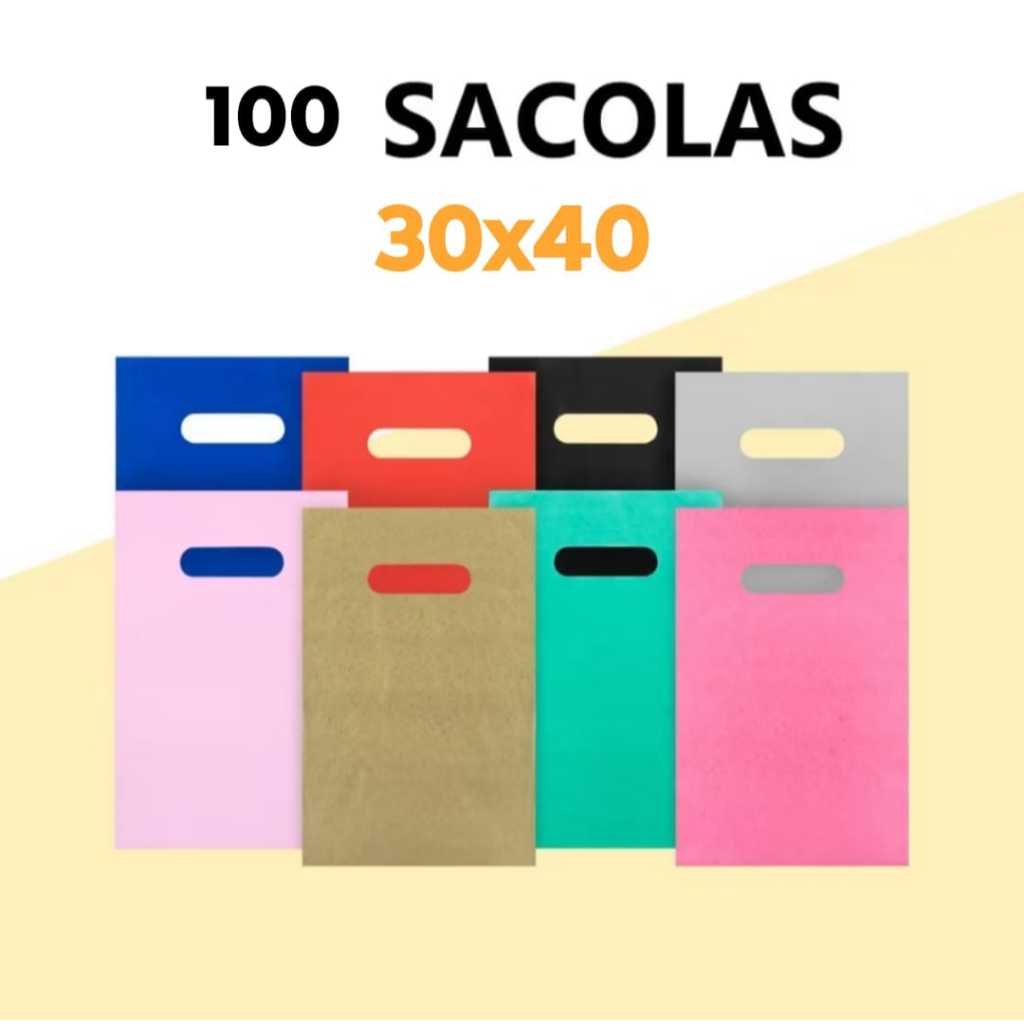 Kit 100 Un Sacolas Plásticas Boca Palhaço 30x40 Alça Vazada para loja