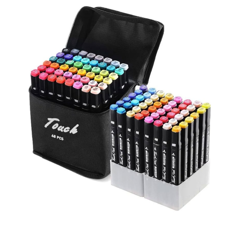 Kit Estojo 48 Cores Canetinha Permanente Ponta Dupla