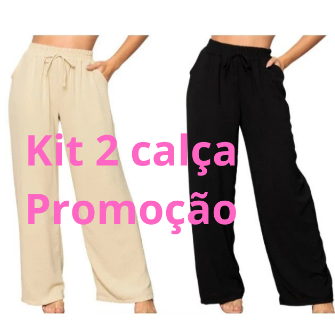 Kit 2 Calça Pantalona Feminina Tecido Duna com elastico na cintura calça flare folgadinha