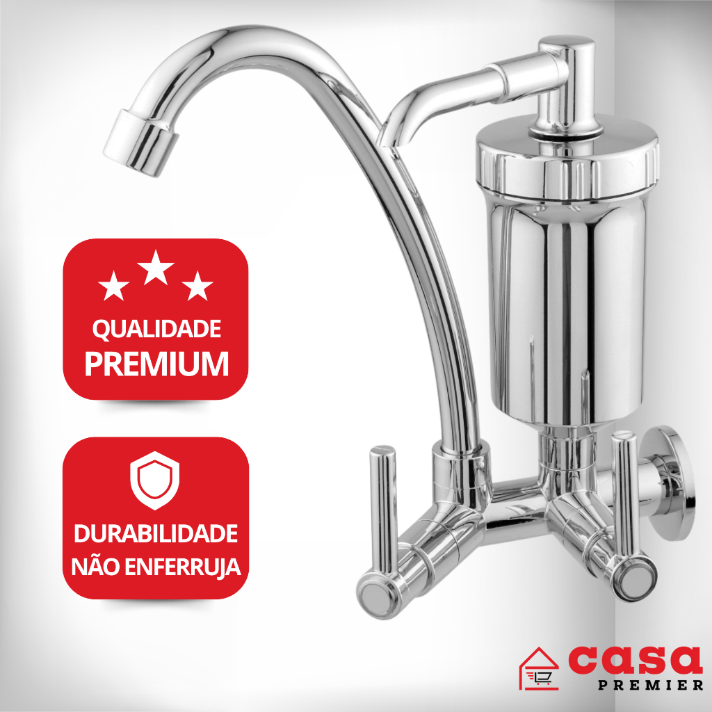 Torneira Filtro Parede Cozinha Bica Móvel Pia ABS Cromada Casa Premier