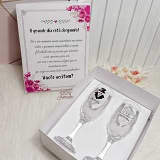Kit Caixa Convite + Taças Champanhe Padrinhos em Oferta na Shopee