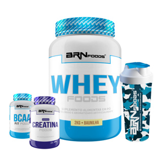Kit Whey Protein Foods 2kg + Premium Creatina 100g + BCAA Fit 100g + Coqueteleira - BRN FOODS em Oferta na Shopee