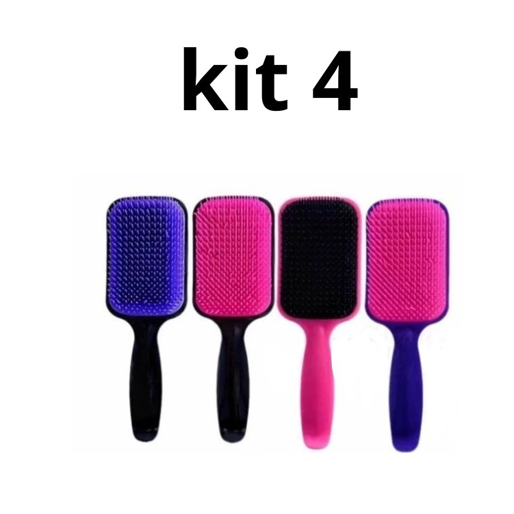 kit 4 Escovas De Cabelo Raquete Almofadada