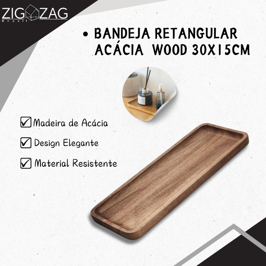Bandeja Retangular Acácia Wood,  Mesa Posta - 30x15cm em Oferta na Shopee