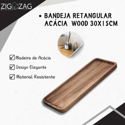 Bandeja Retangular Acácia Wood, Mesa Posta - 30x15cm