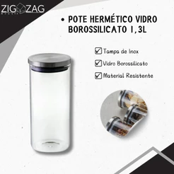 Pote Hermético de Vidro Borossilicato com Tampa de Inox - 1,3L