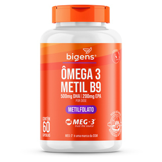Ômega 3 + Metil B9 (Forma Ativa) - 500mg DHA | 200mg EPA + 604mcg B9 | Meg-3® | 60 Cáps | Bigens em Oferta na Shopee