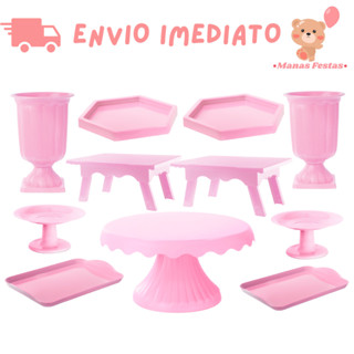 Kit GG MEGA Boleira Cake Renda 19cm + 2 Vasos Grego + 2 Mesinhas + 2 Bandejas 20x13 + 2 Mini Cake + 2 Mini Sextavadas em Oferta na Shopee
