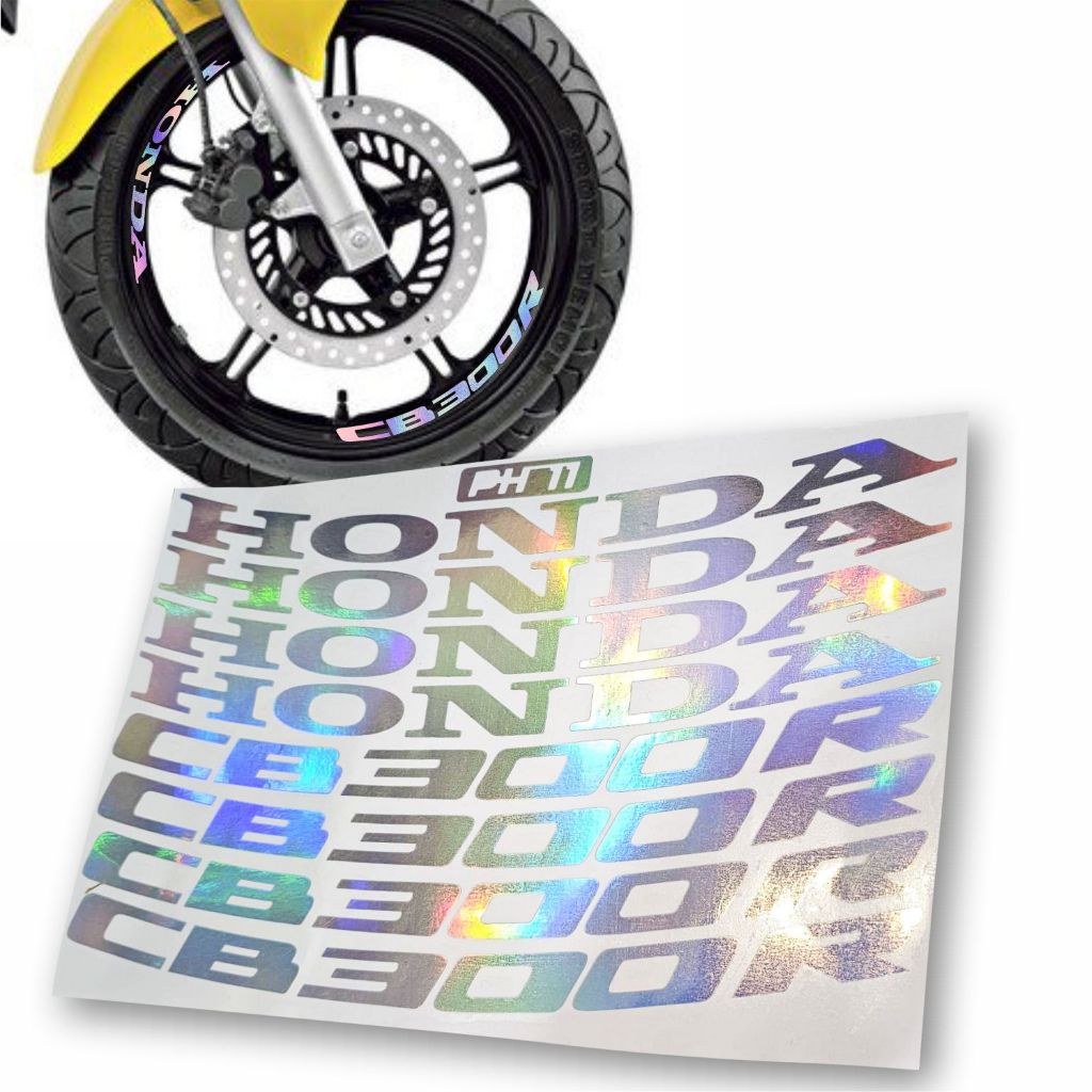 Adesivo Holográfico Roda 8 un Compatível CB300R + Escrito Honda
