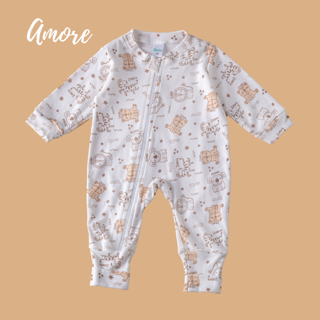 Macacão Bebê Vira Pé com Zíper e Protetor Coleguinha 100% Algodão em Oferta na Shopee