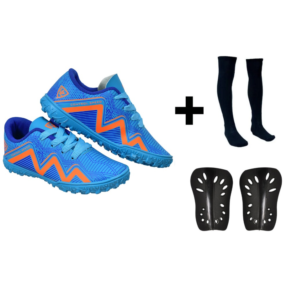 Chuteira Society Sintética 1000 Infantil + Meião + Caneleira