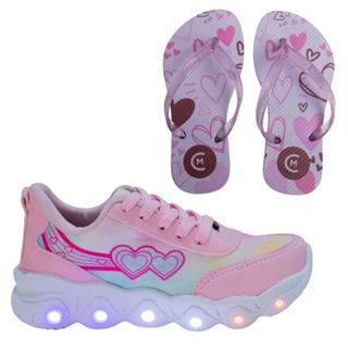 Tênis Infantil Feminino Led Meninas Estrela Coração Rosa Escolar + Chinelo em Oferta na Shopee