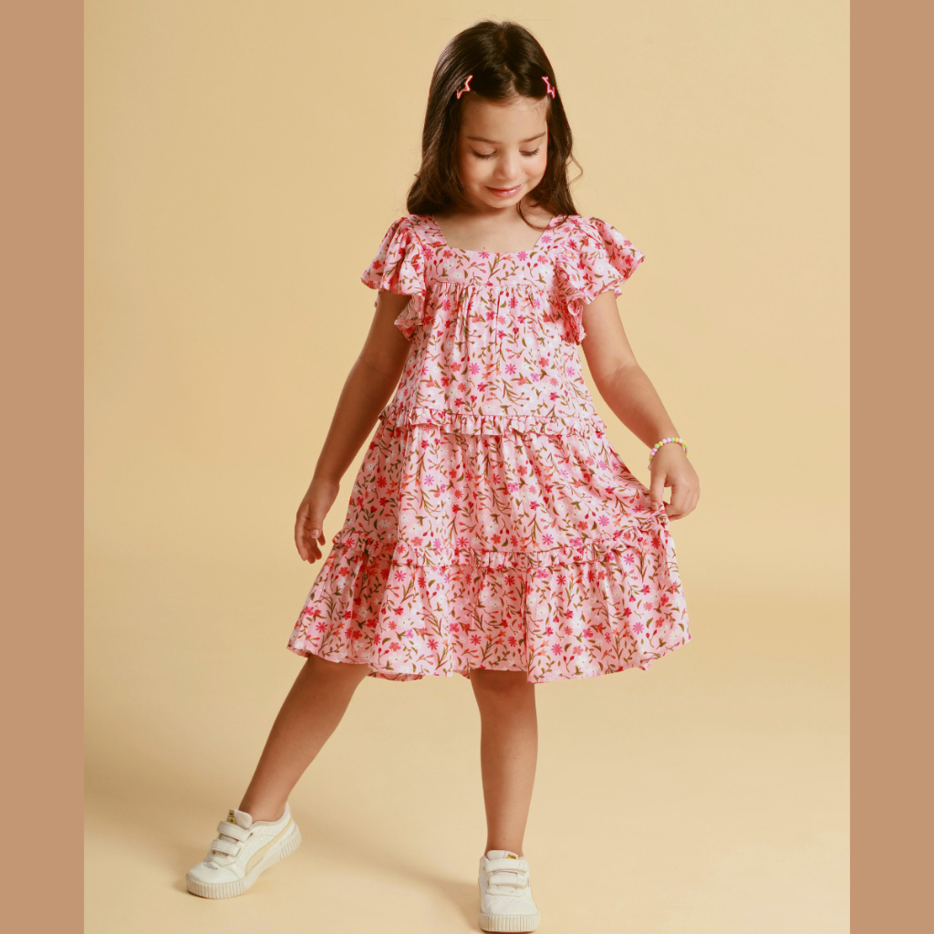 Roupa Infantil Menina Vestido Floral Moda Casual Confortável Estilo Macio Estampado Roupa Criança