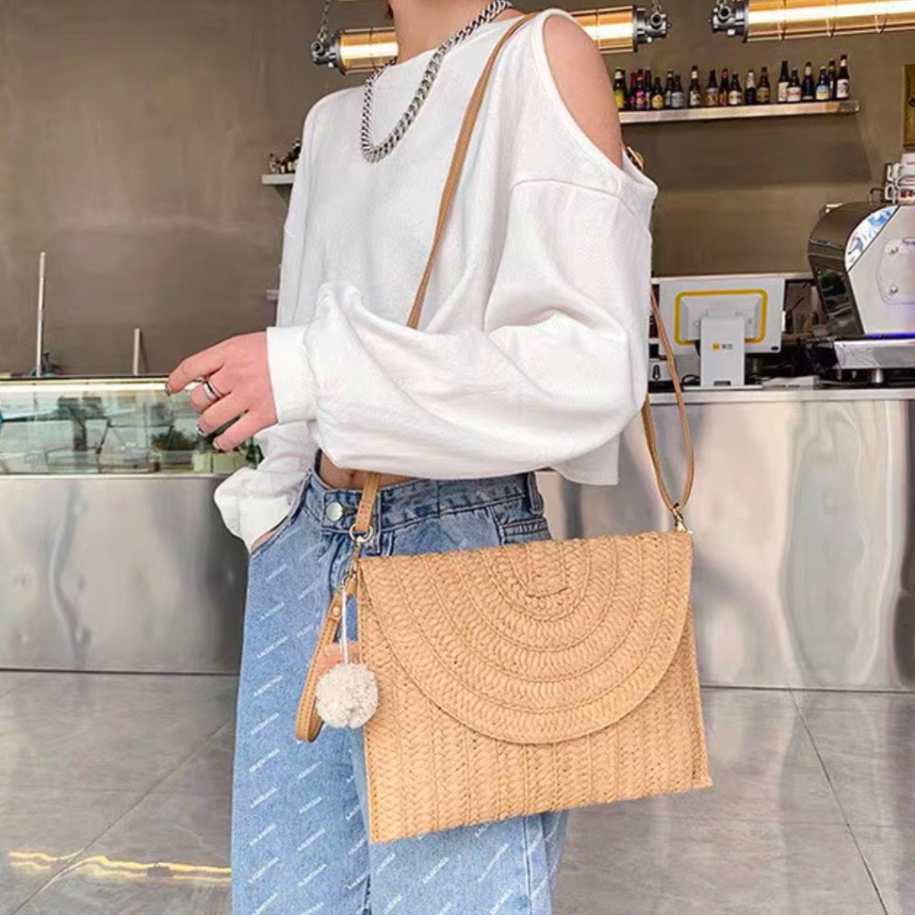 Bolsa de palha de grande capacidade para férias casuais praia portátil nova moda bolsa de ombro tecida