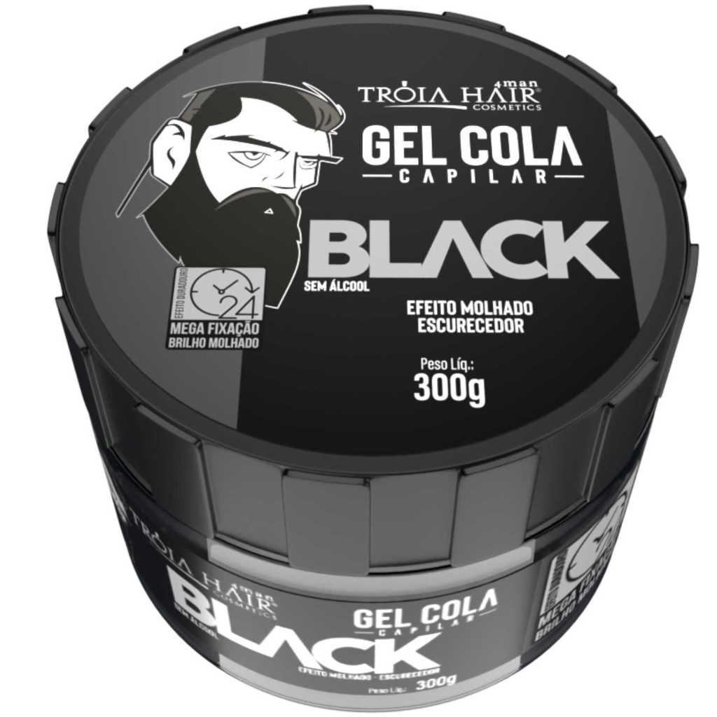 Gel Cola Black Profissional Troia Hair 300g Troia Hair - Fixação Forte e Efeito Degradê Impecável em Oferta na Shopee