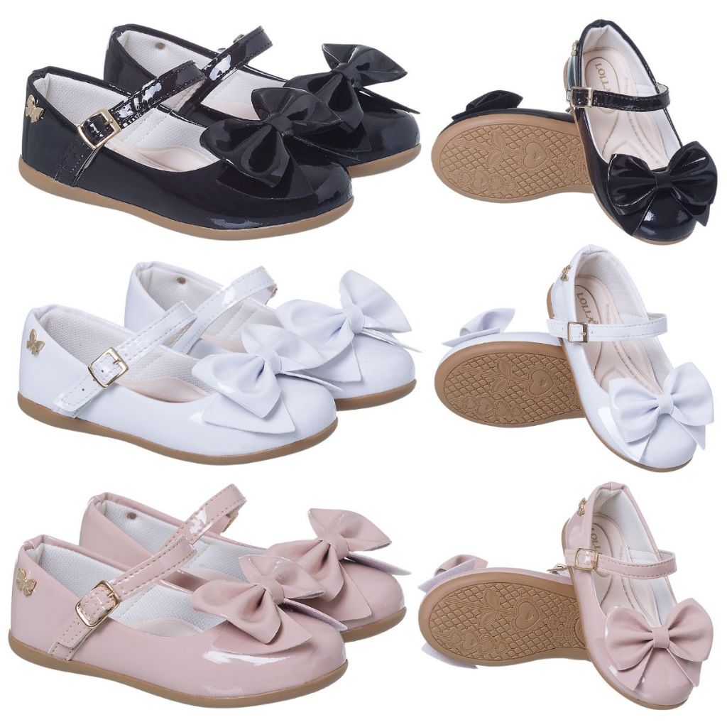 Sapatilha Sandália Casual Infantil Verniz Laço Grande Moda Blogueirinha Cores Casuais