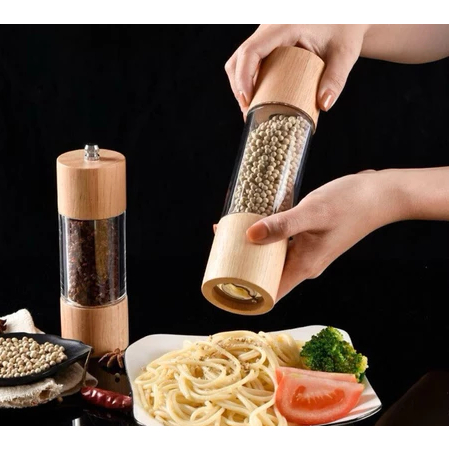Moedor Manual Cilíndrico De Sal Pimenta Temperos Especiarias em Madeira e Acrílico