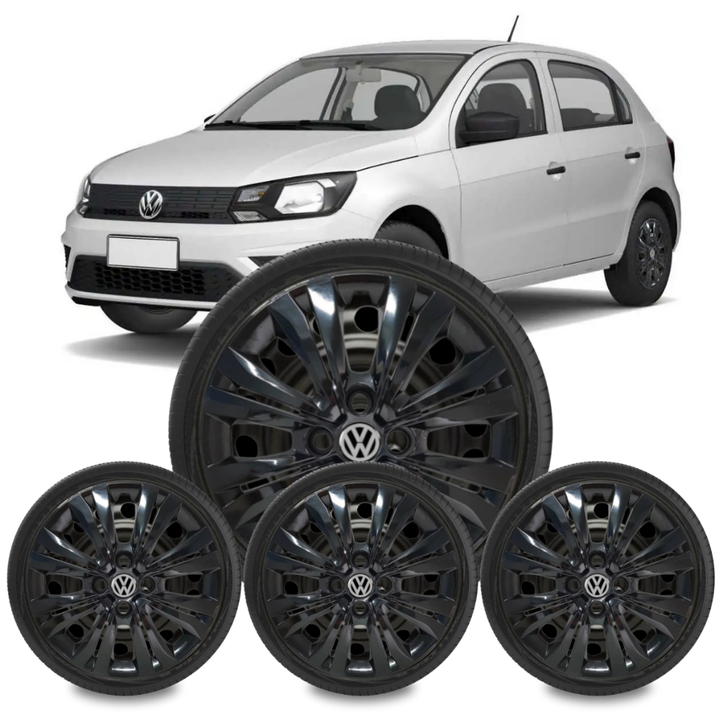 Kit Calota Gol Saveiro Up Voyage Aro 14 245 vw Preto brilhante