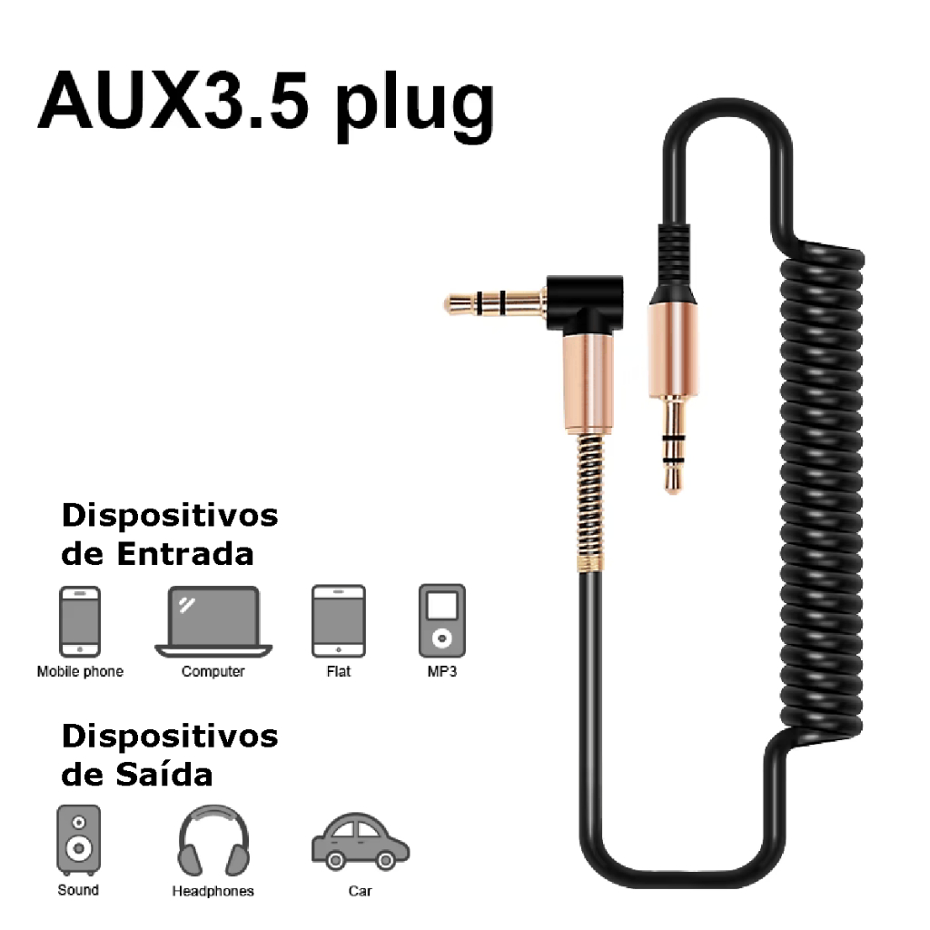 Cabo de Áudio Auxiliar P2 x P2 Espiral A'Gold 1,8m · foto 2