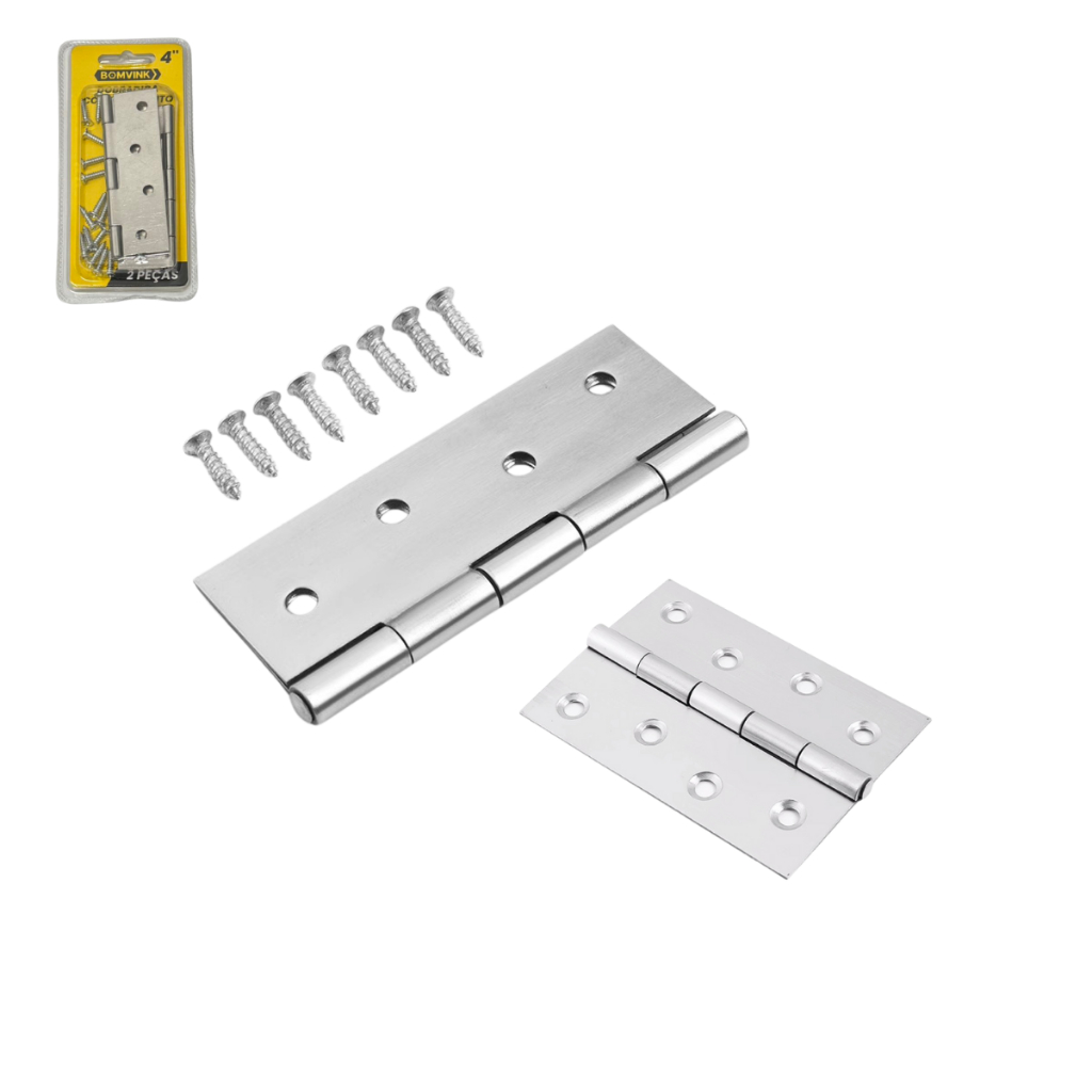 Kit 3 Peças Dobradiça 4 Polegadas Aço Inox Com Rolamento Parafusos
