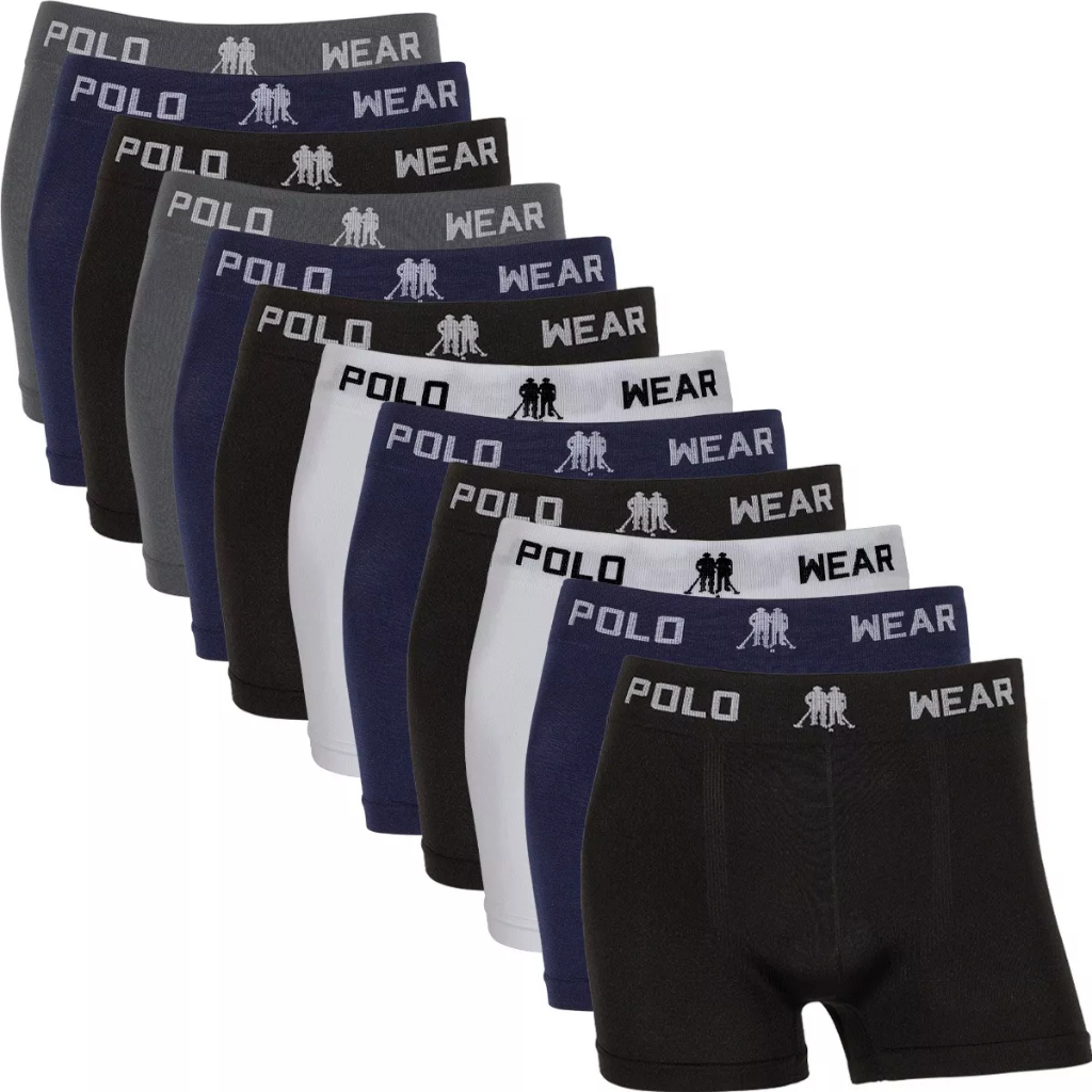 Kit 12 Cuecas Boxer Polo Wear Microfibra Sem Costura Masculina Cueca Box Adulto Confortáve...