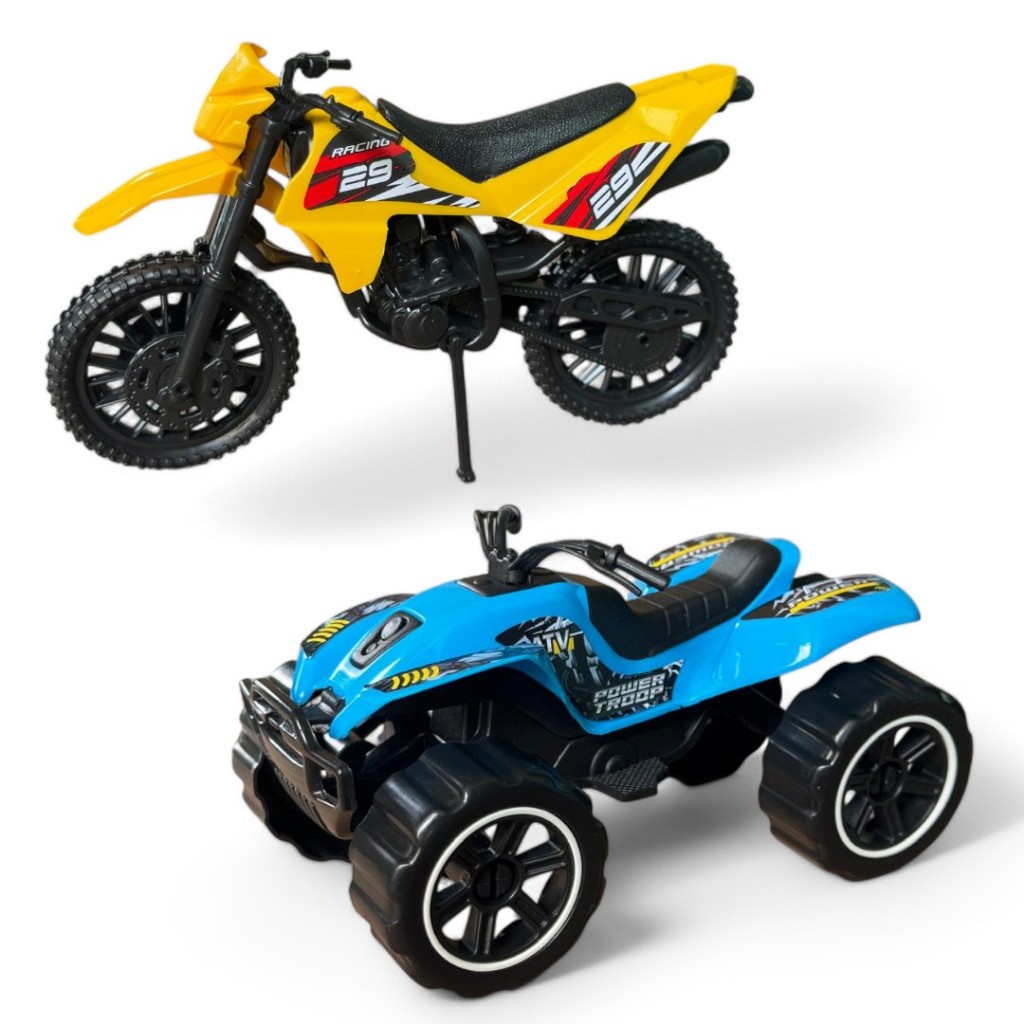 Kit Brinquedo Moto de Trilha + Super Quadríciculo Divertido Bs toys em Oferta na Shopee