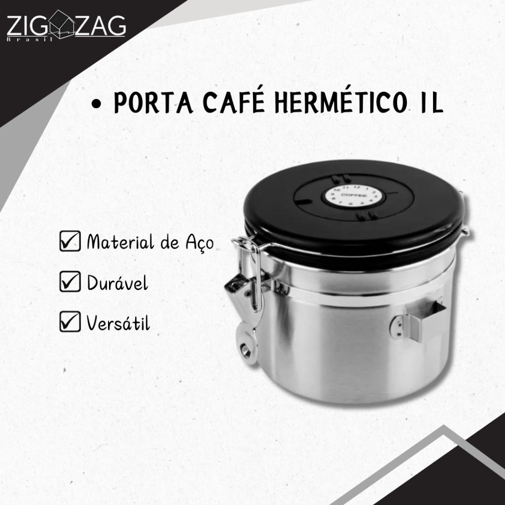 Porta Café Hermético com Válvula de Escape e Colher - 1L - Home & Living