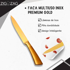 Faca Multiuso Inox Premium, Dourada | Ideal para Cortar, Fatiar e Picar Carnes, Vegetais e Frutas