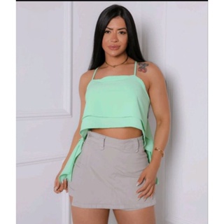 Blusa Cropped Femenina 2 Babados con Alçimha Amarraçao nas costas, con bojo 2025 em Oferta na Shopee