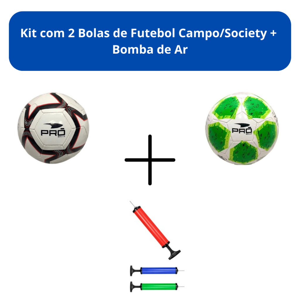 Kit 2 Bolas De Futebol Campo Tam.5 Oficial + Bomba de Ar - NÃO É POSSÍVEL ESCOLHER A COR DA BOLA.