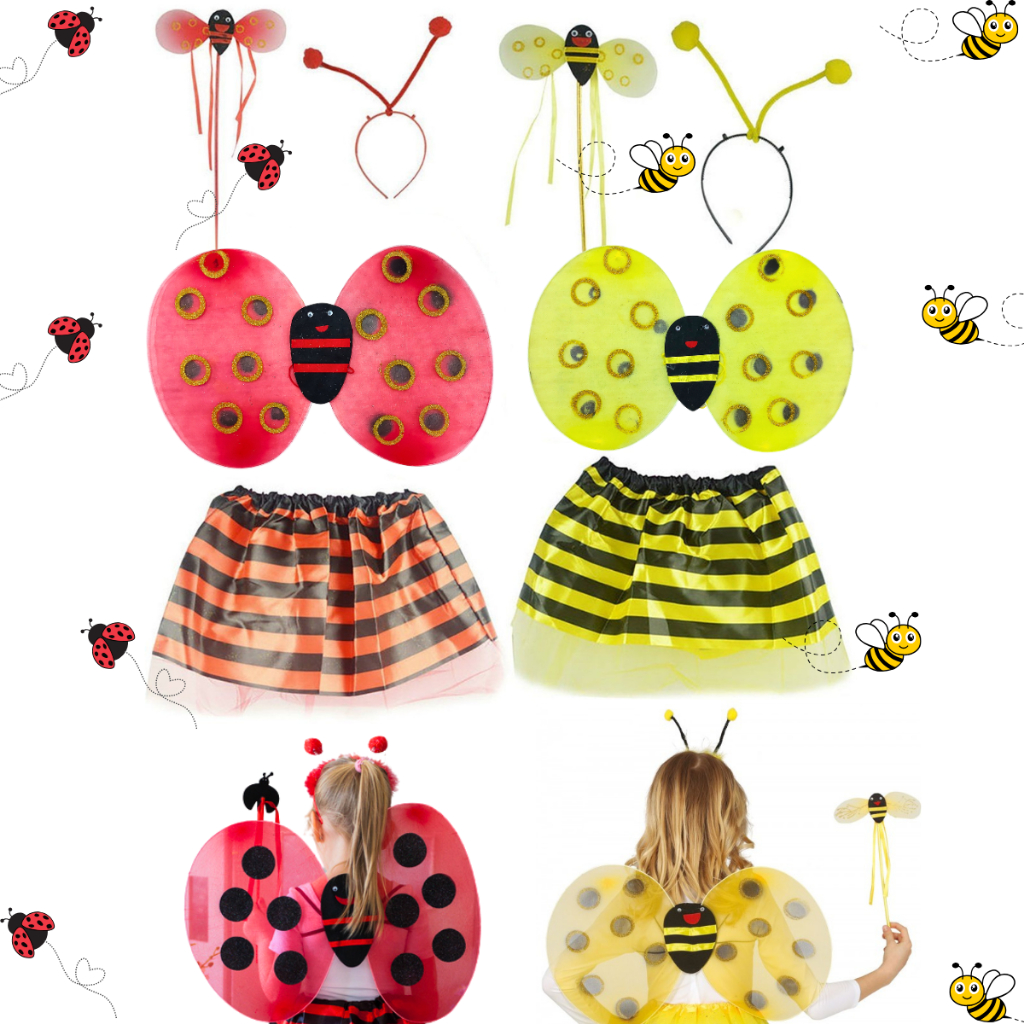 fantasia abelhinha joaninha infantil kit fantasia menina asas saia tiara varinha em Oferta na Shopee
