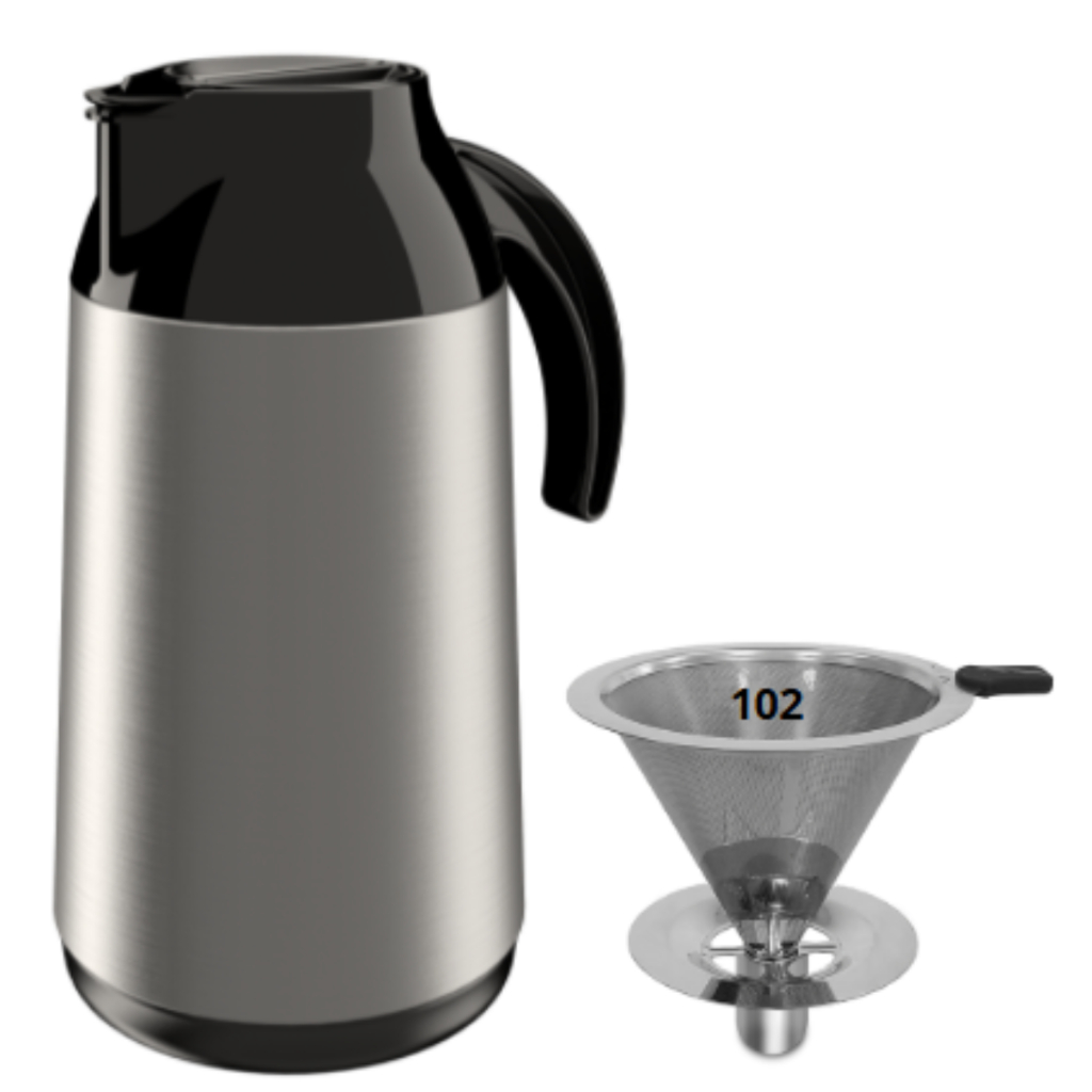 Kit Garrafa térmica 1L Inox Berlim+ Coador de Inox Tamanho 102 Filtro de café Permanente Unitermi