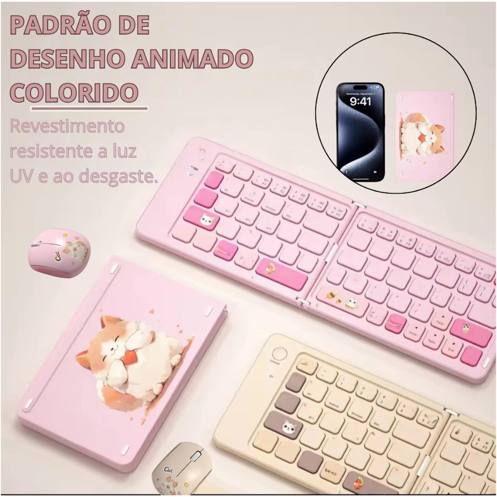 Teclado dobrável CAT Bluetooth - Carregador tipo C