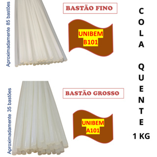 COLA QUENTE UNIBEM 1ª LINHA - EXTRA FORTE - BASTÃO FINO B101 E BASTÃO GROSSO A101 - PCT 1KG em Oferta na Shopee