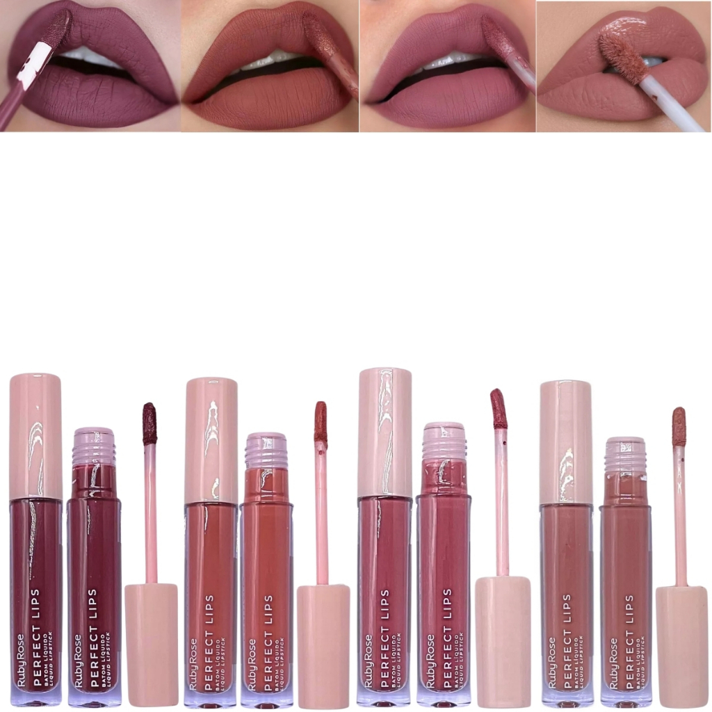 Kit 4 Batons Líquido Matte Perfect Lips Ruby Rose em Oferta na Shopee