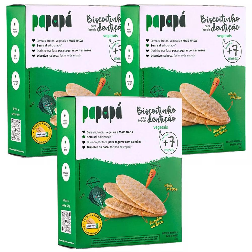 Biscoitinho Papapá Fase Dentição De Vegetais 36g Kit 3 Un