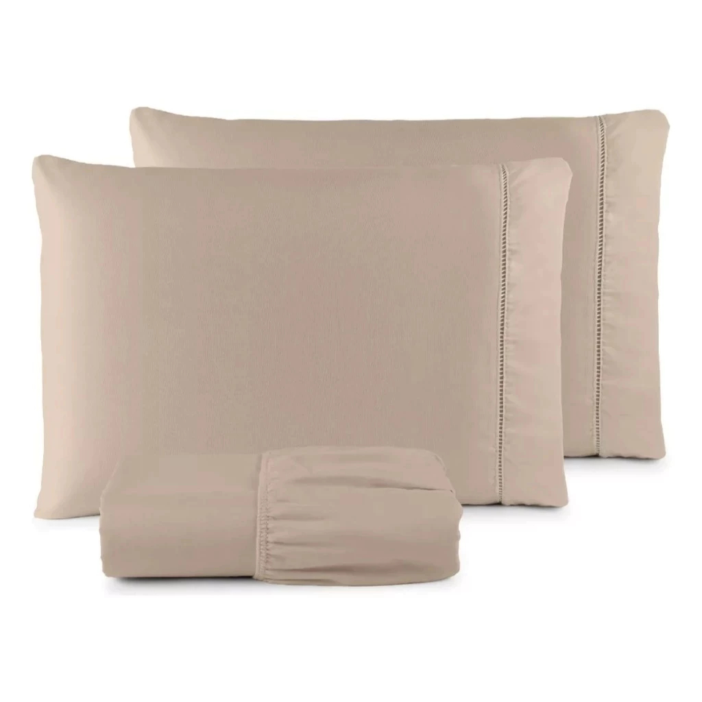 Jogo Lençol Casal Queen Roupa de Cama 400 Fios Micropercal Ponto Palito Super Macio Toque de Pêssego