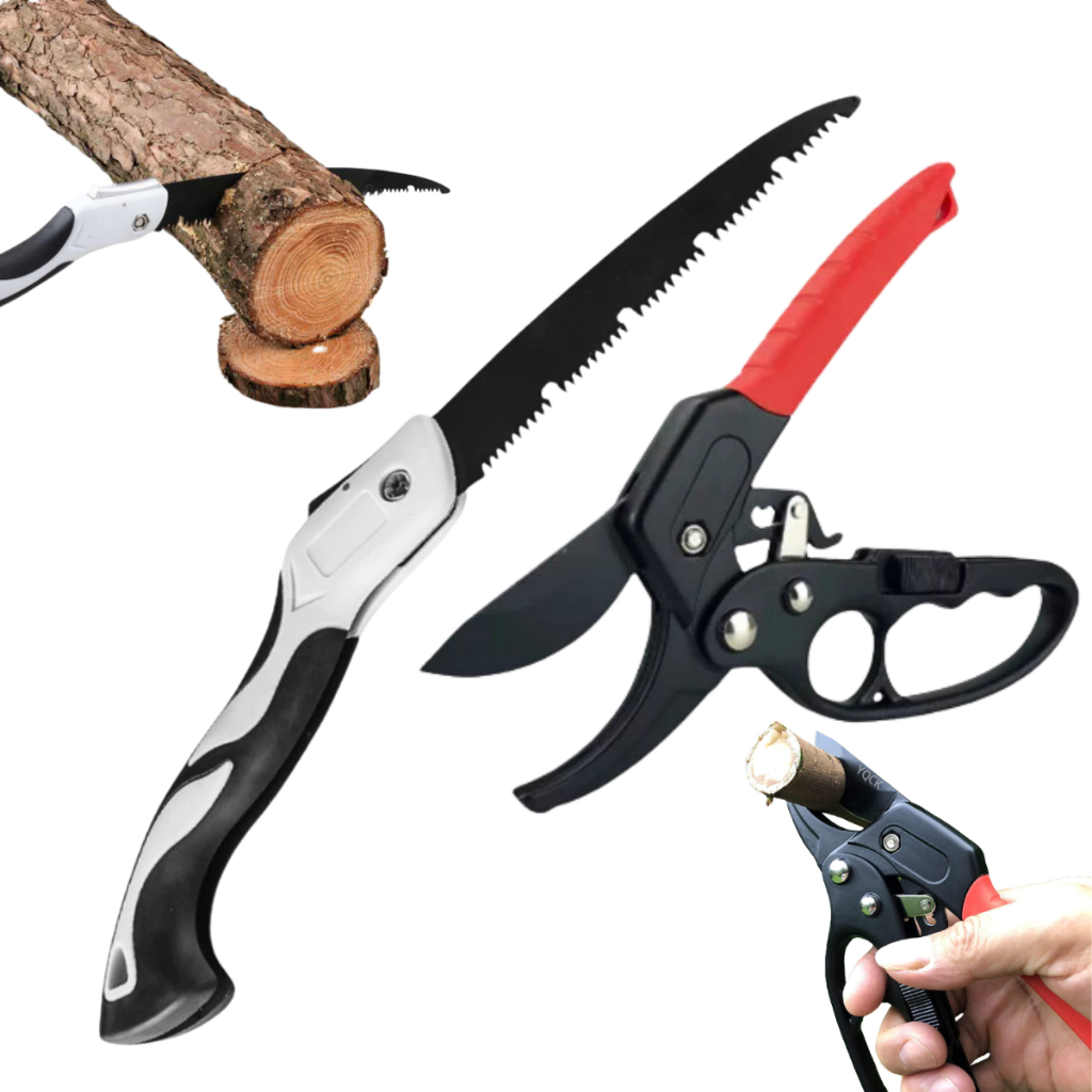 Kit Jardinagem Poda Tesoura De Cortar Galhos Jardim Profissional Serra Serrote Podador Dobrável
