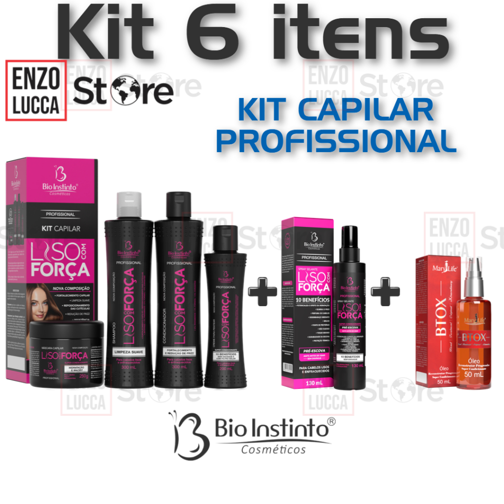 Kit 6 itens Liso Poderoso Força e Controle com Óleo 50ml Marylife + Spray Liso com Força 130ml